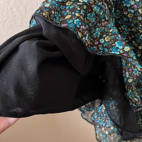 Mei Li Lin Blue Black Floral Mini Ruffle Dress XS/S P - Picture 7 of 10